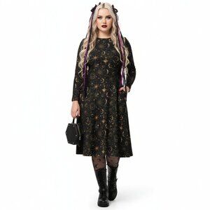 Celestial Sun Moon Stars Print Midi Dress